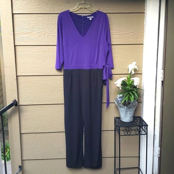 Jessica London Purple & Black Stretch Knit Colorblock Jumpsuit Size 18W - Picture 6 of 11